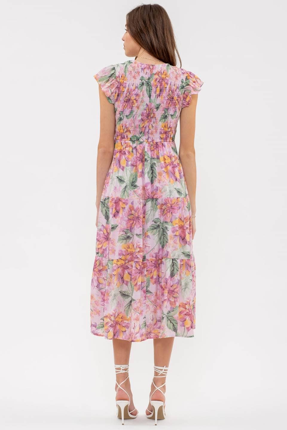 Blush Pink Floral Midi Dress