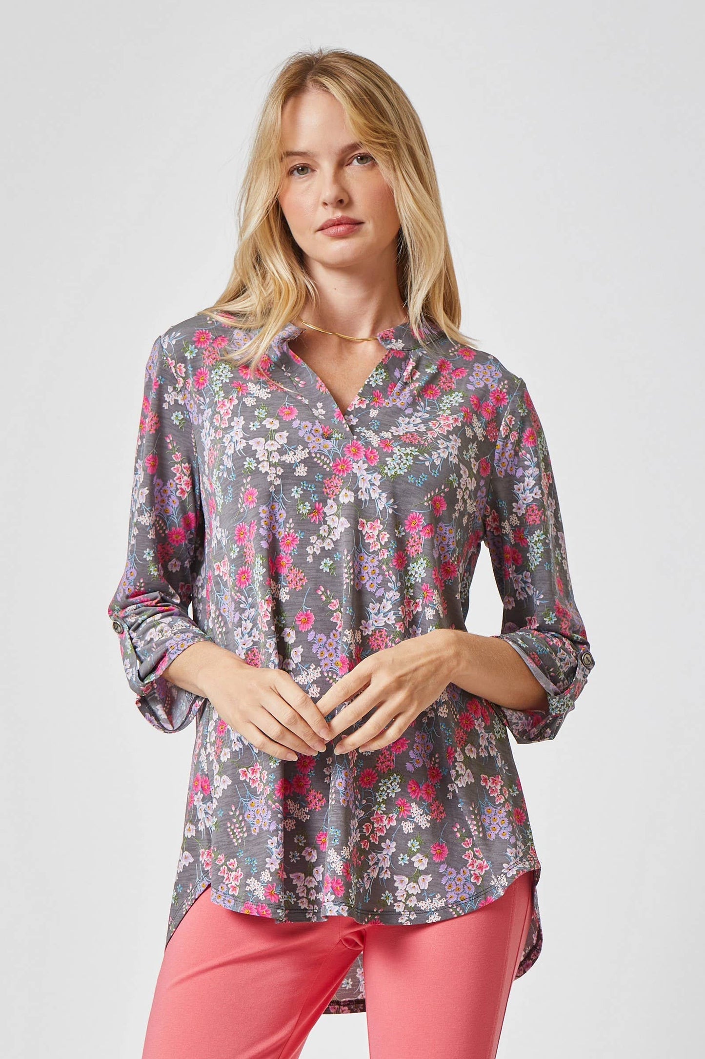 LIZZY Grey Flower Print Blouse