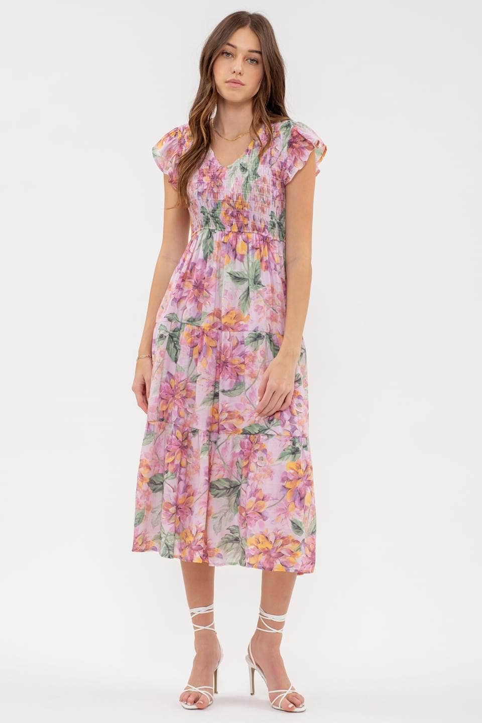 Blush Pink Floral Midi Dress