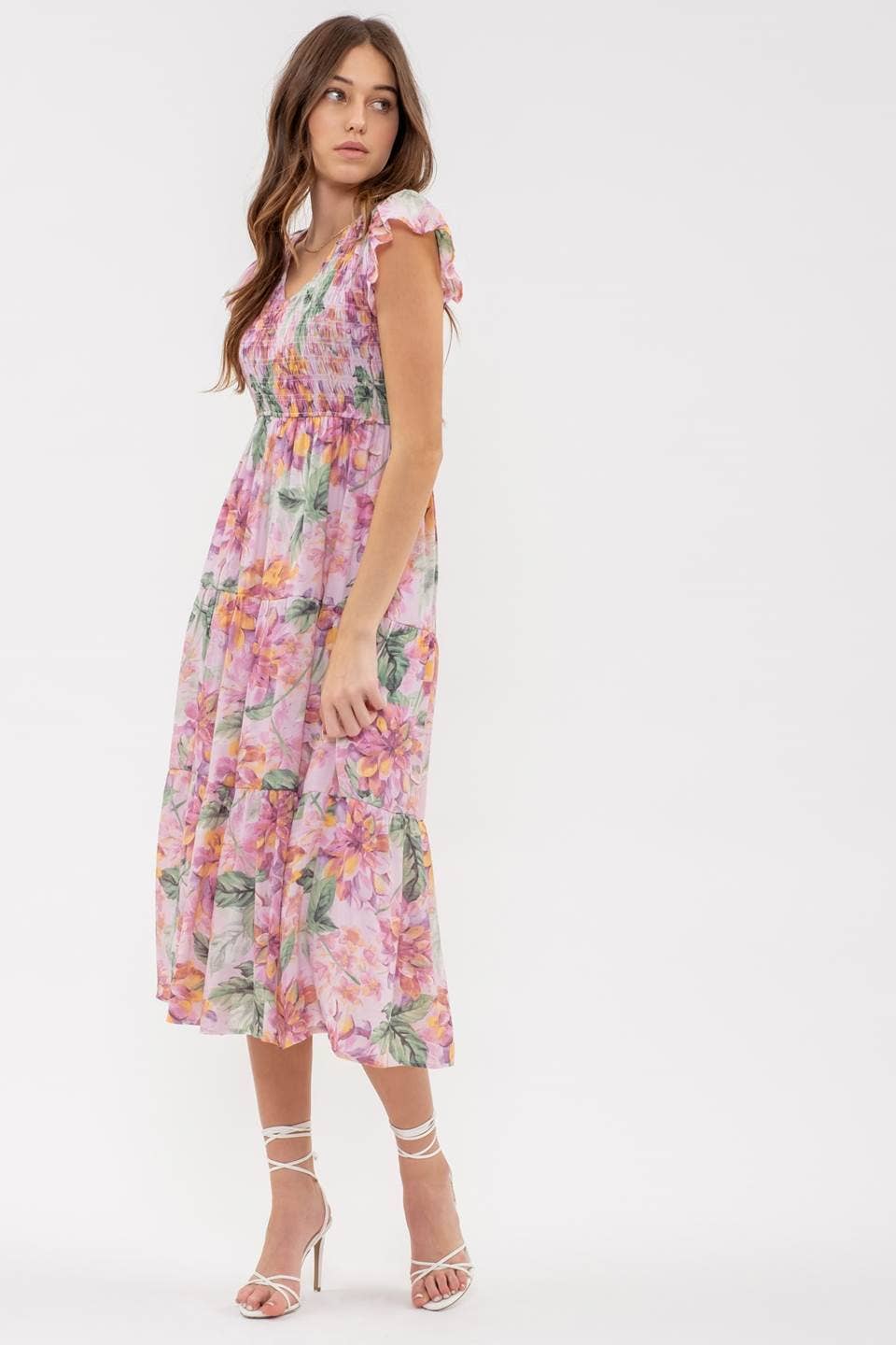 Blush Pink Floral Midi Dress