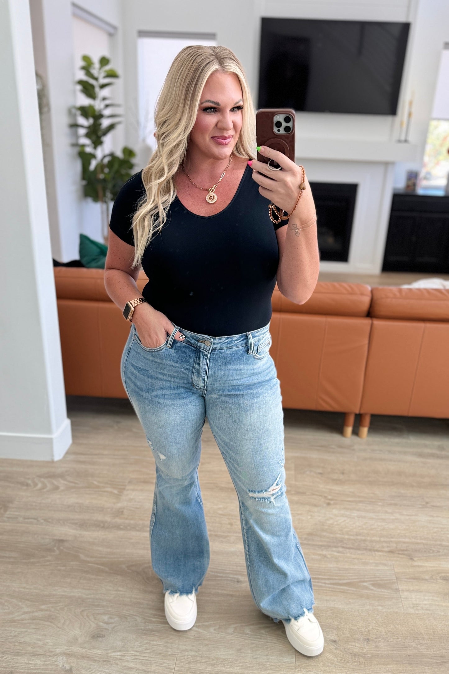 Judy Blue Caroline Control Top Distressed Flare Jeans