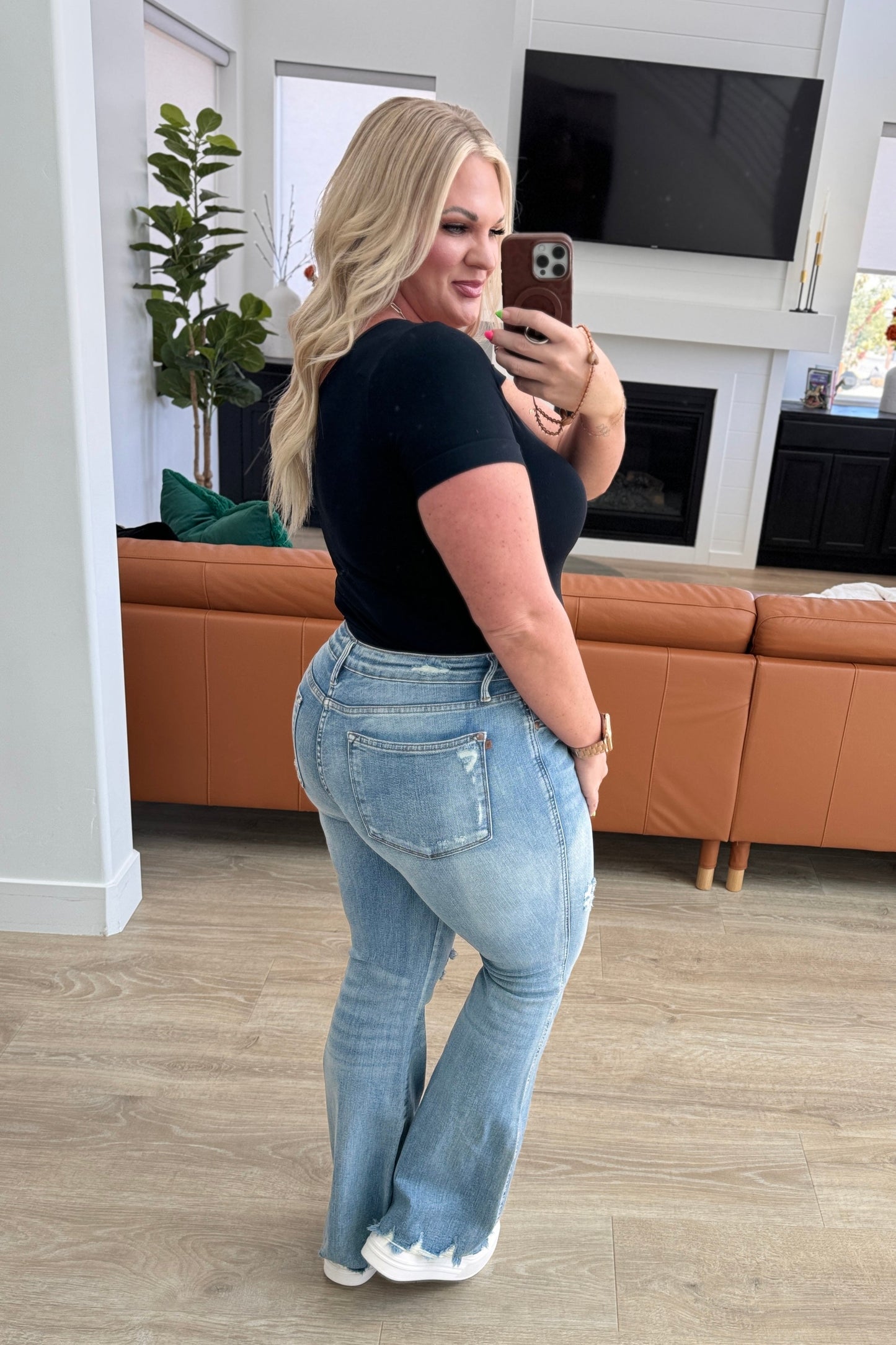 Judy Blue Caroline Control Top Distressed Flare Jeans