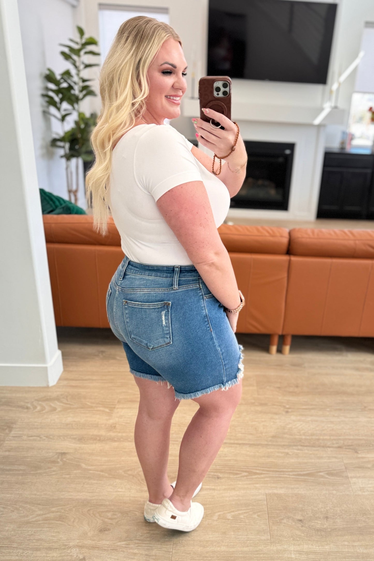 Judy Blue Kelsey Mid Rise Distressed Shorts