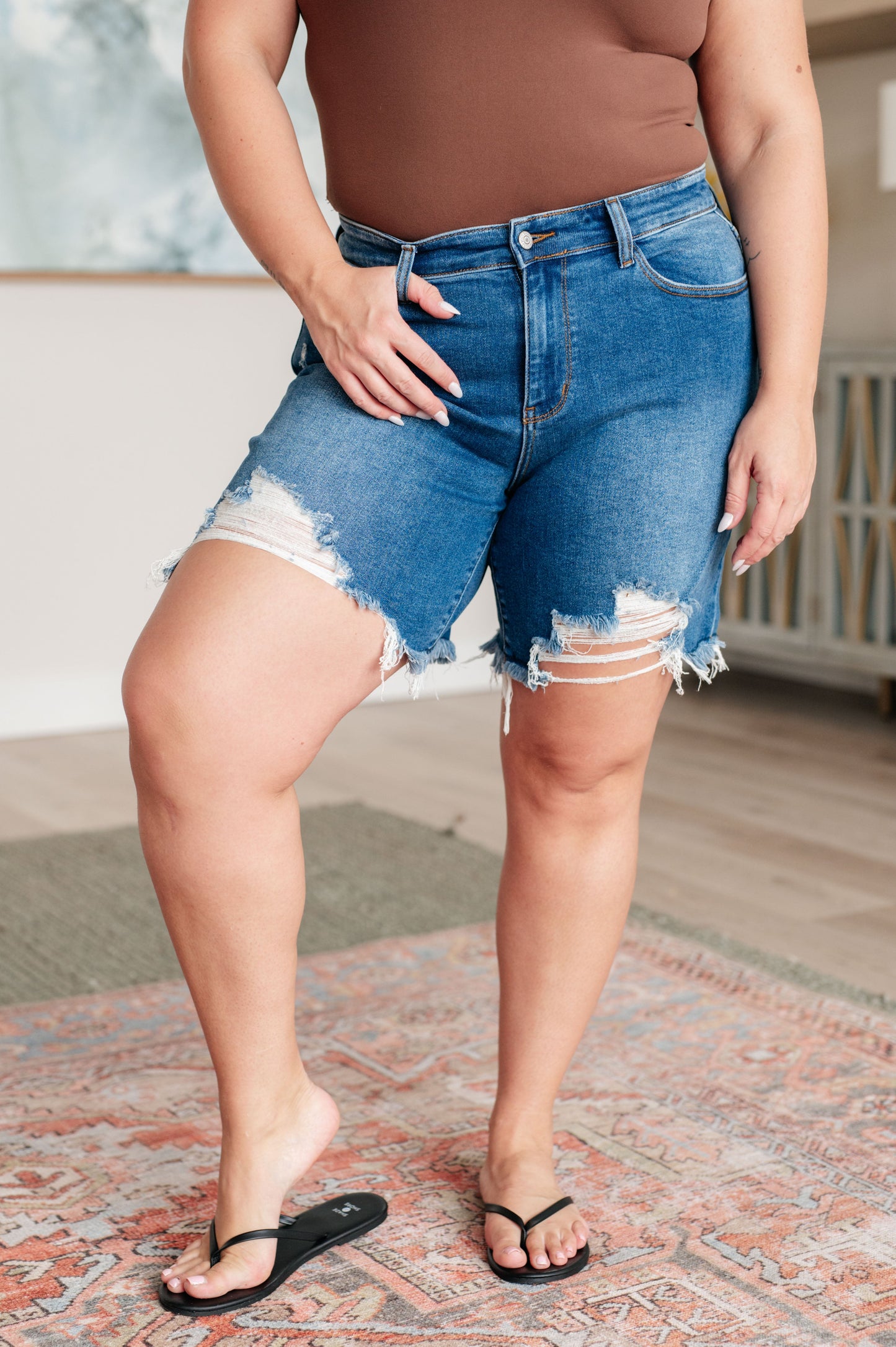 Judy Blue Kelsey Mid Rise Distressed Shorts