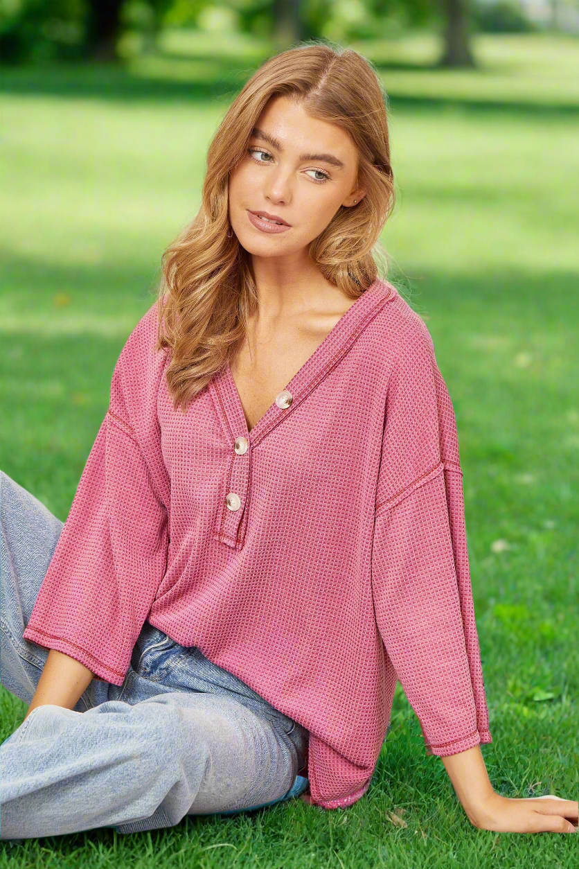 Button Down Two Tone Thermal Top