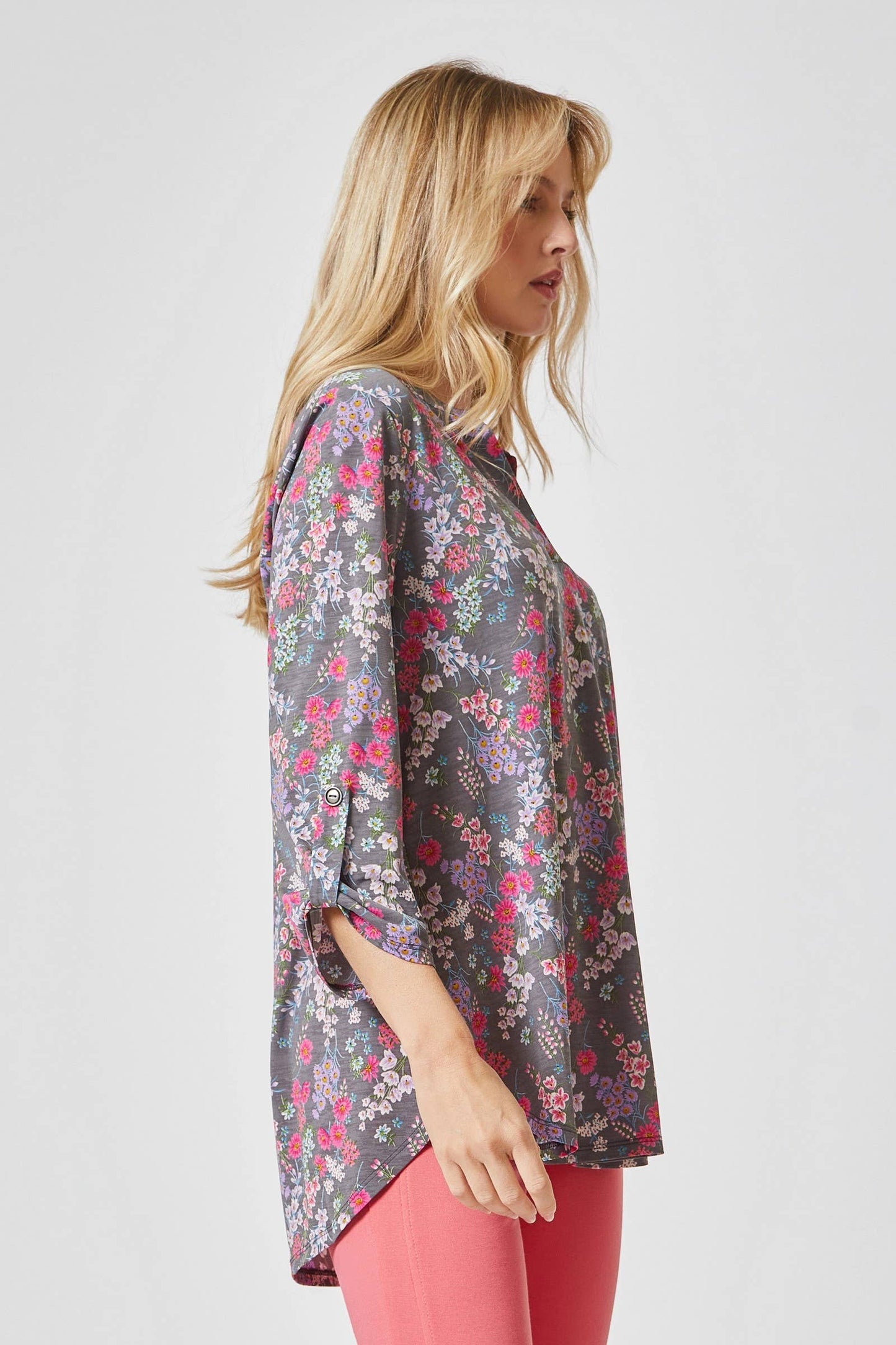 LIZZY Grey Flower Print Blouse