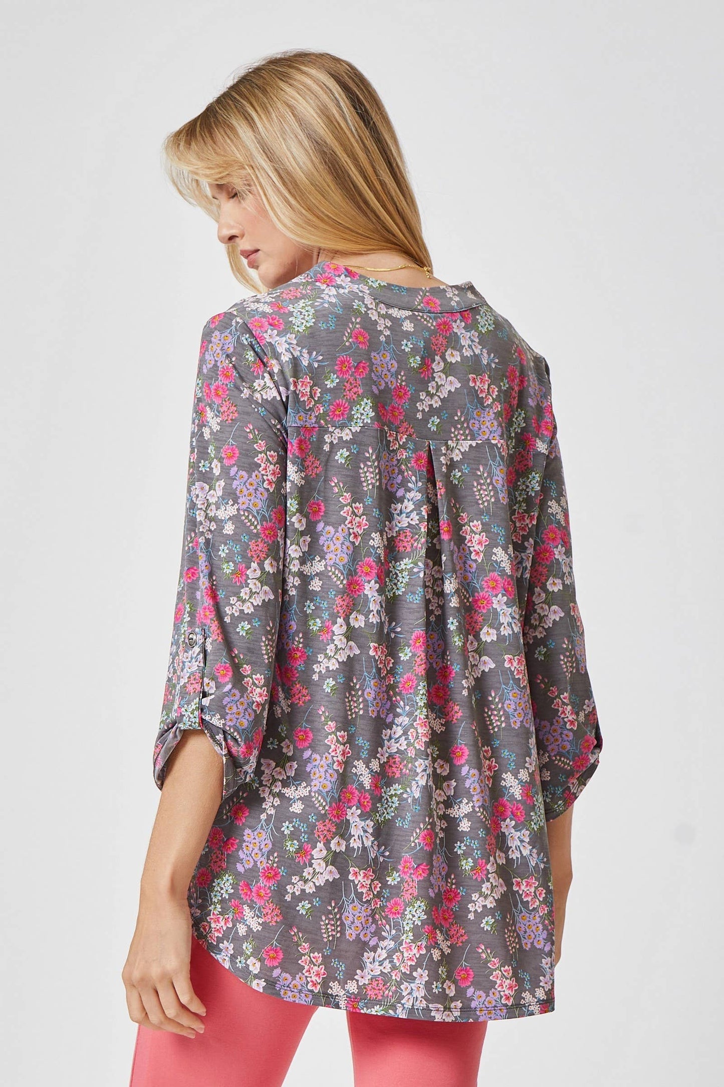 LIZZY Grey Flower Print Blouse