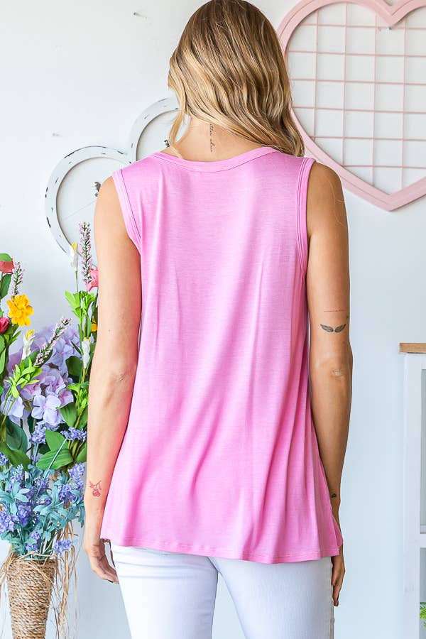 Basic Sleeveless Top with Pocket in Pink