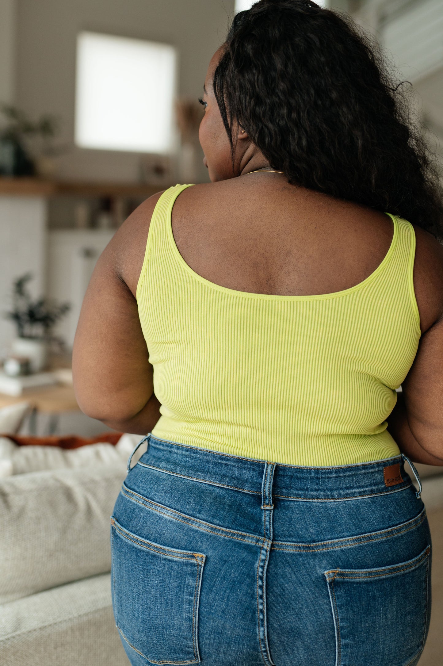 Ribbed Seamless Reversible Tank in Green