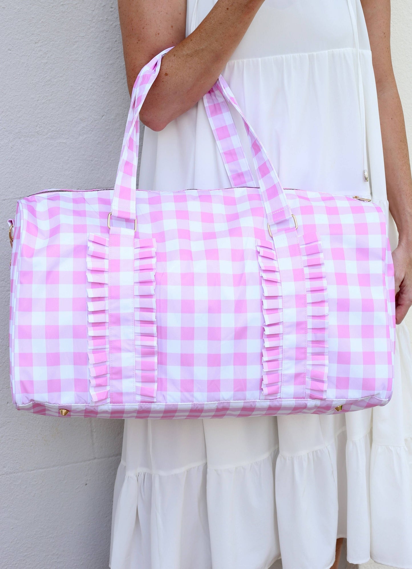 Pink & White Gingham Ruffled Duffle