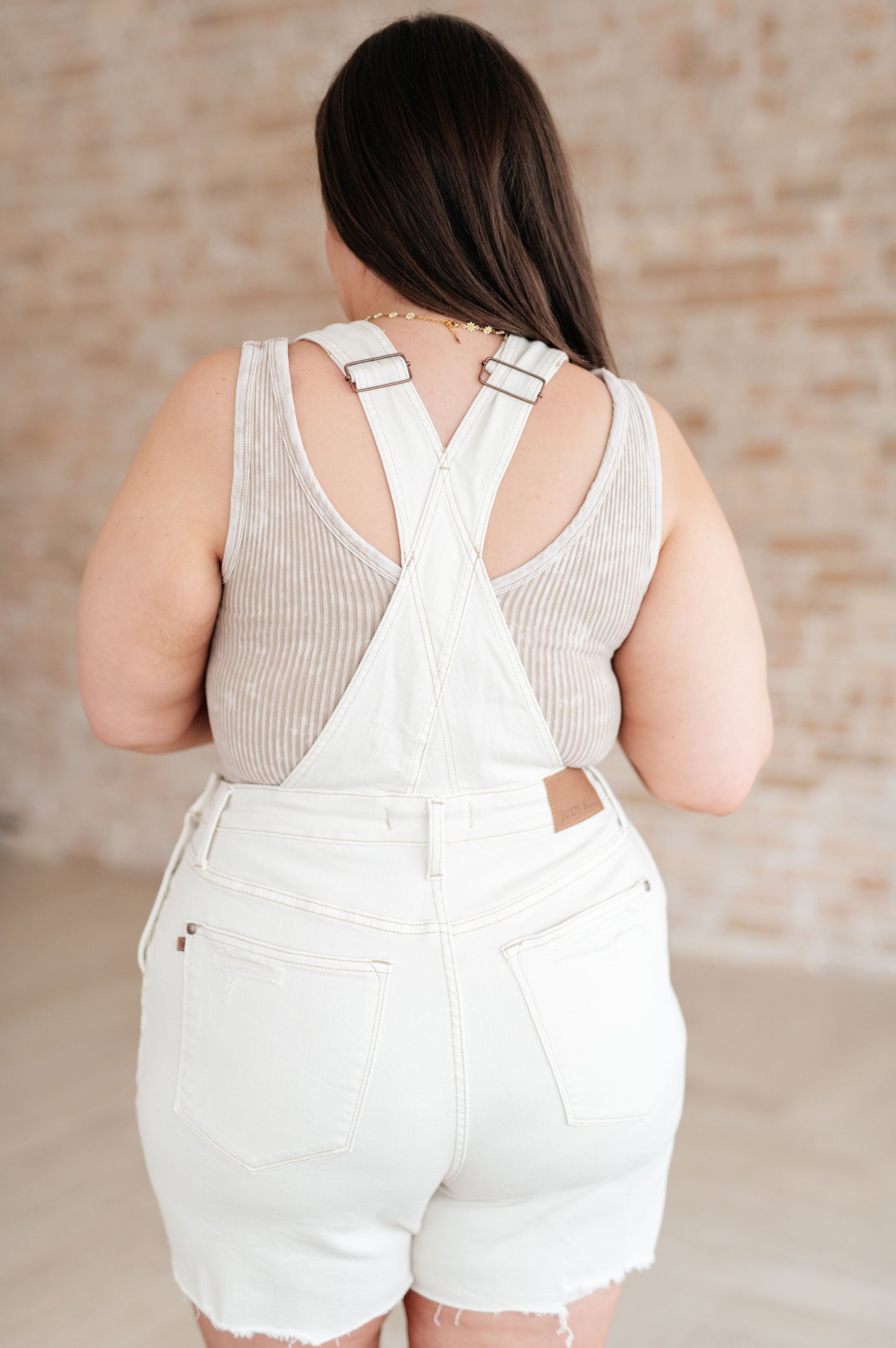 Judy Blue Anna High Rise Cutoff Shortalls in Ecru