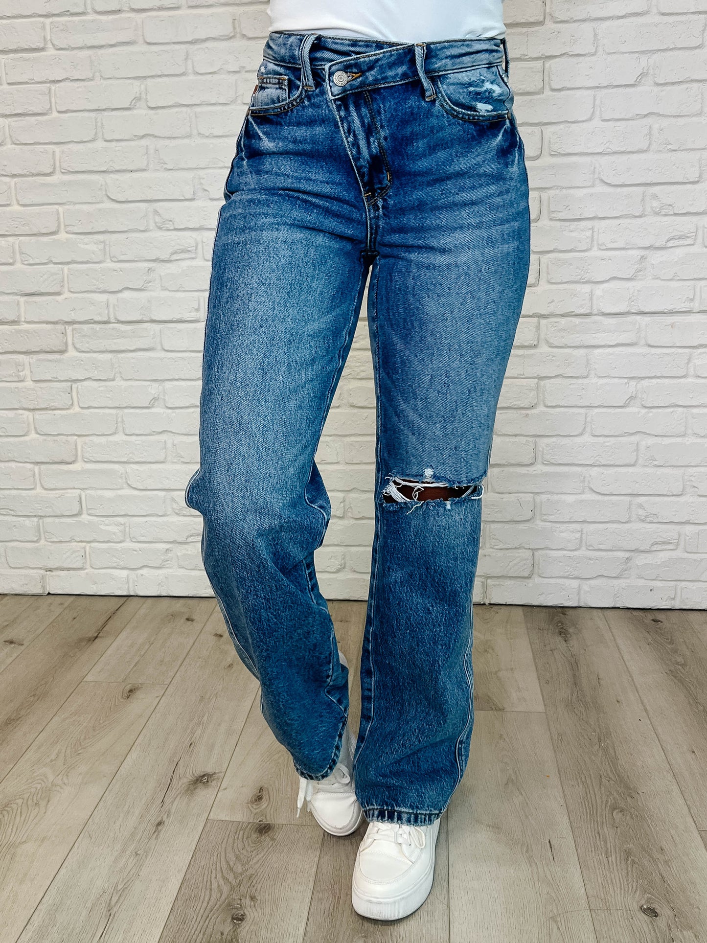 Judy Blue Dylan Criss-Cross Waistband Straight Jeans