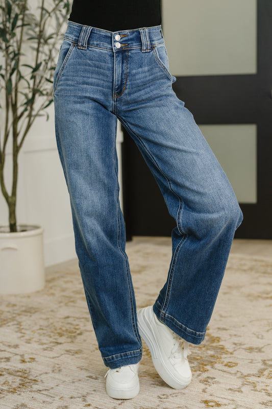 Judy Blue Elsie Double Button Wide Leg Jeans