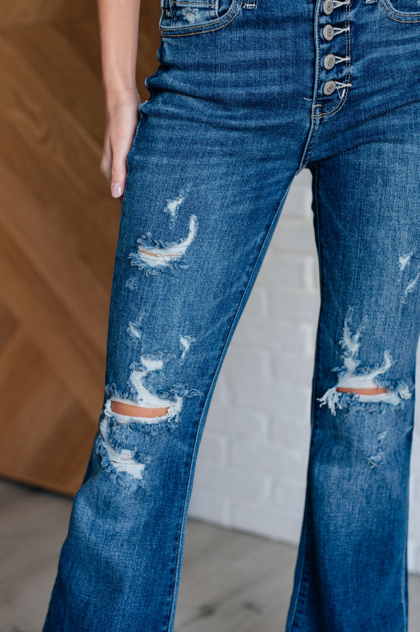 Judy Blue Gabriella Distressed Button Fly Flare