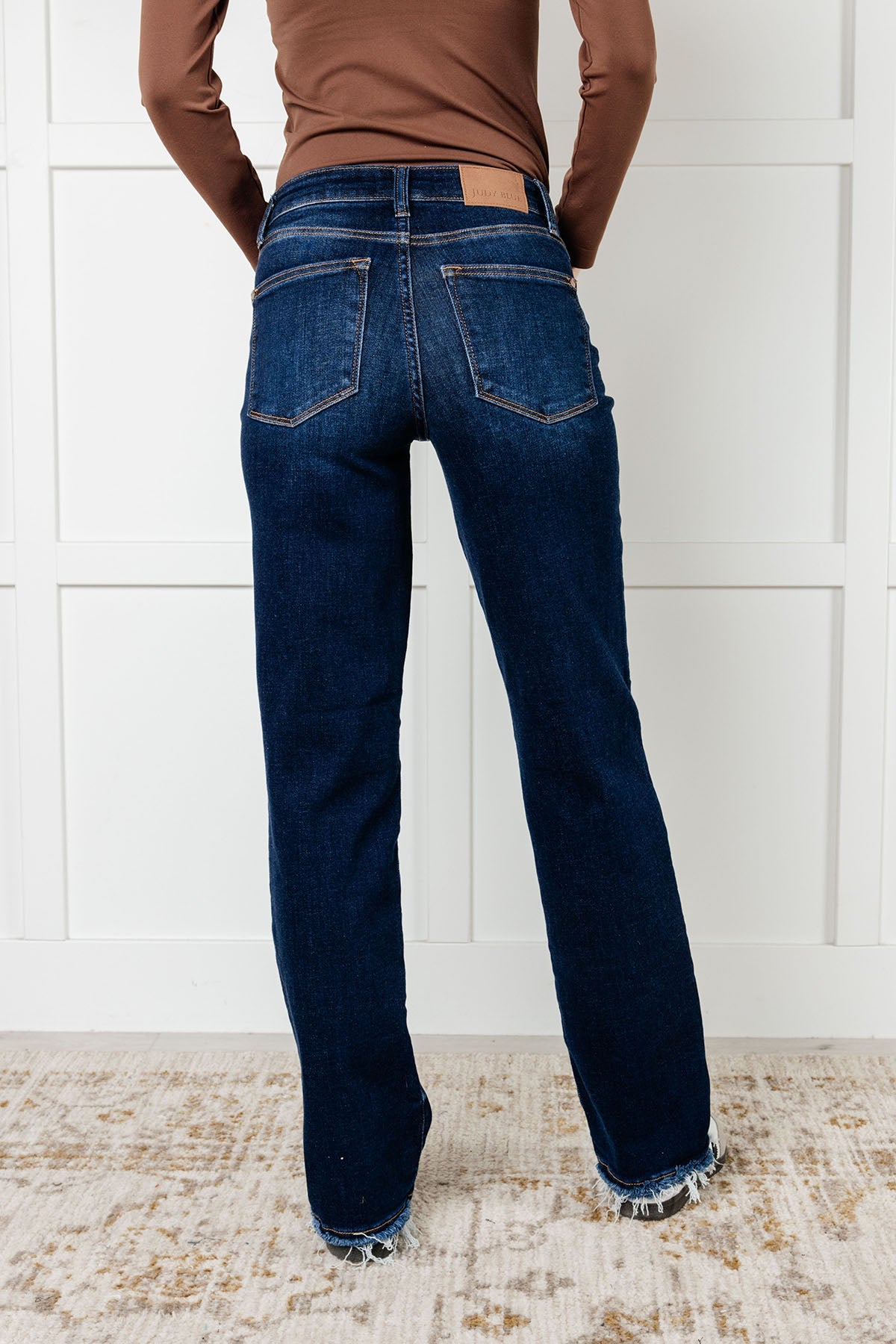 Judy Blue Jacqueline Frayed Hem Straight Leg Jean