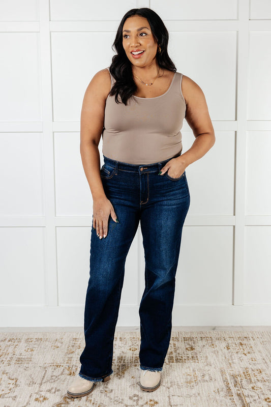 Judy Blue Jacqueline Frayed Hem Straight Leg Jean