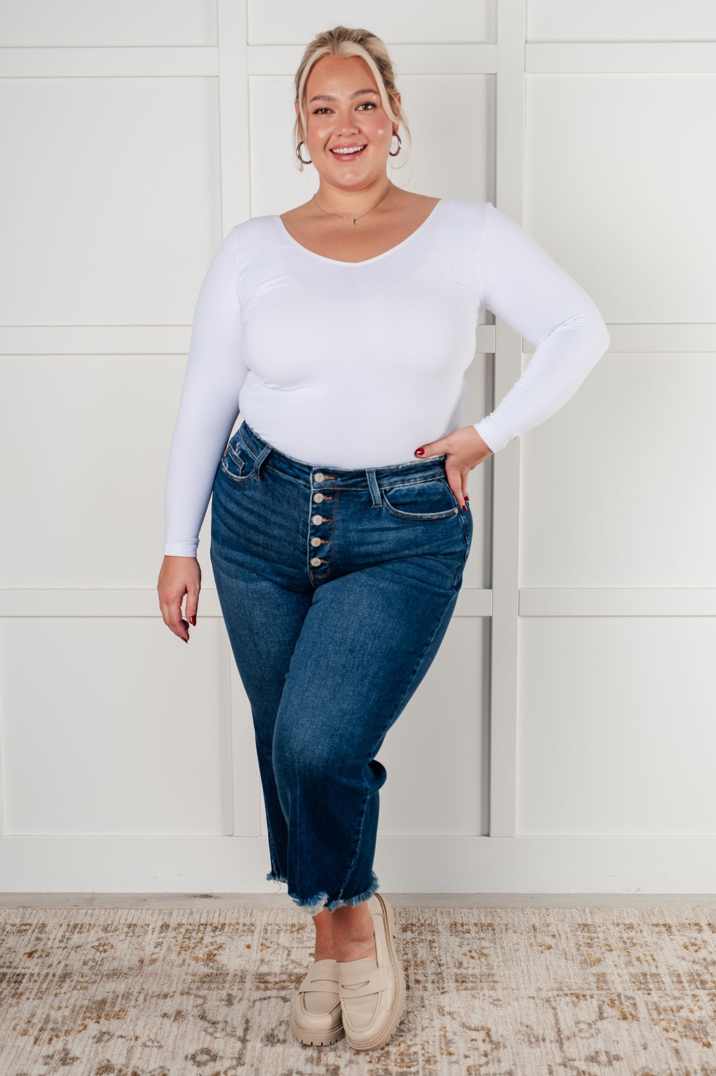 Judy Blue Janice Button Fly Wide Leg Crop Jeans