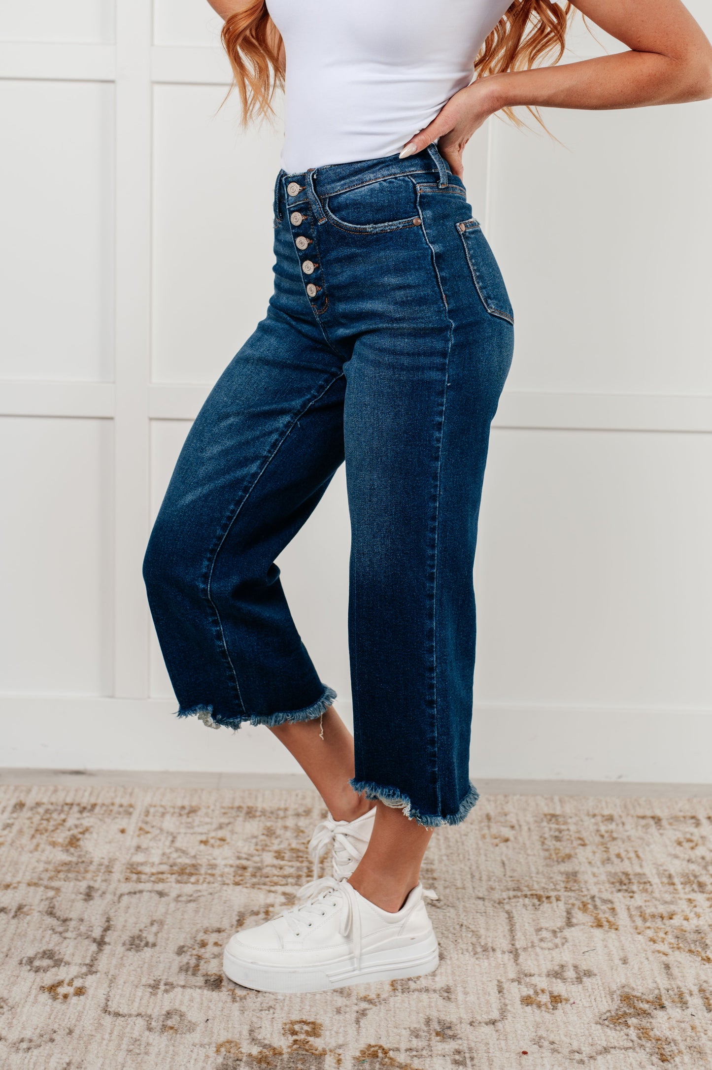 Judy Blue Janice Button Fly Wide Leg Crop Jeans