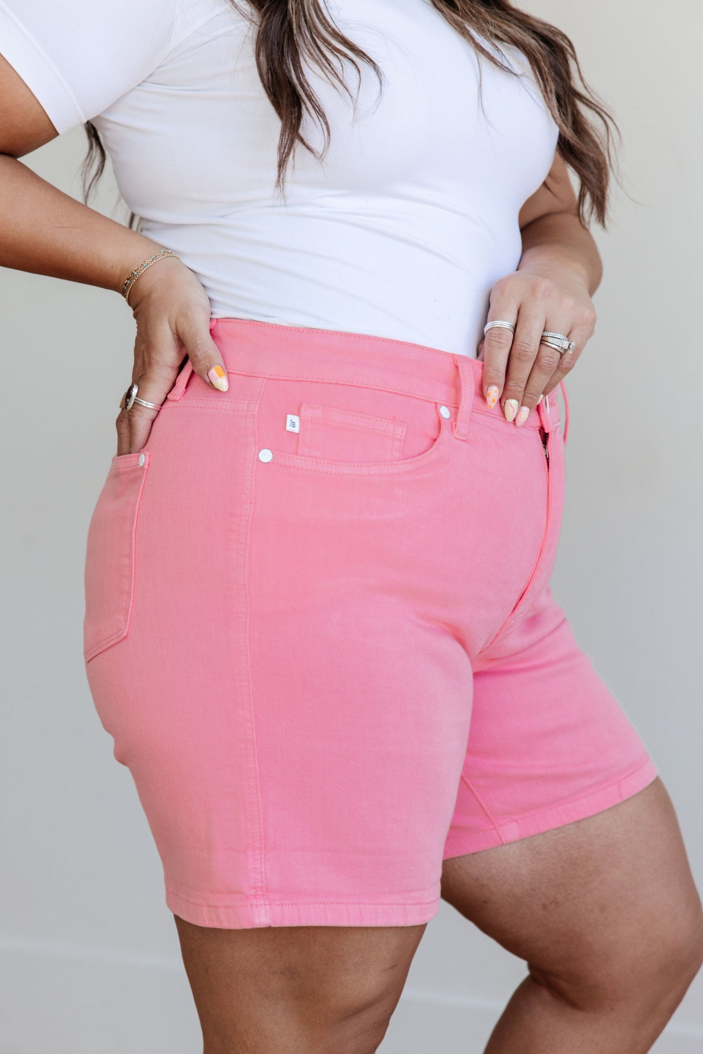 Judy Blue Jenna High Rise Cuffed Shorts in Pink
