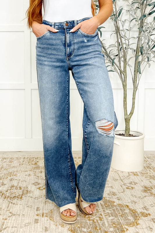 Judy Blue Tucker Vintage Wash Wide Leg Jeans