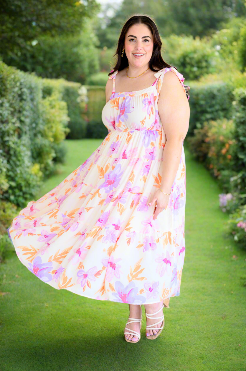 Pastel Petals Floral Midi Dress