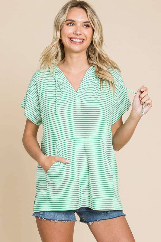 Oversize Short Sleeve Striped Hoodie