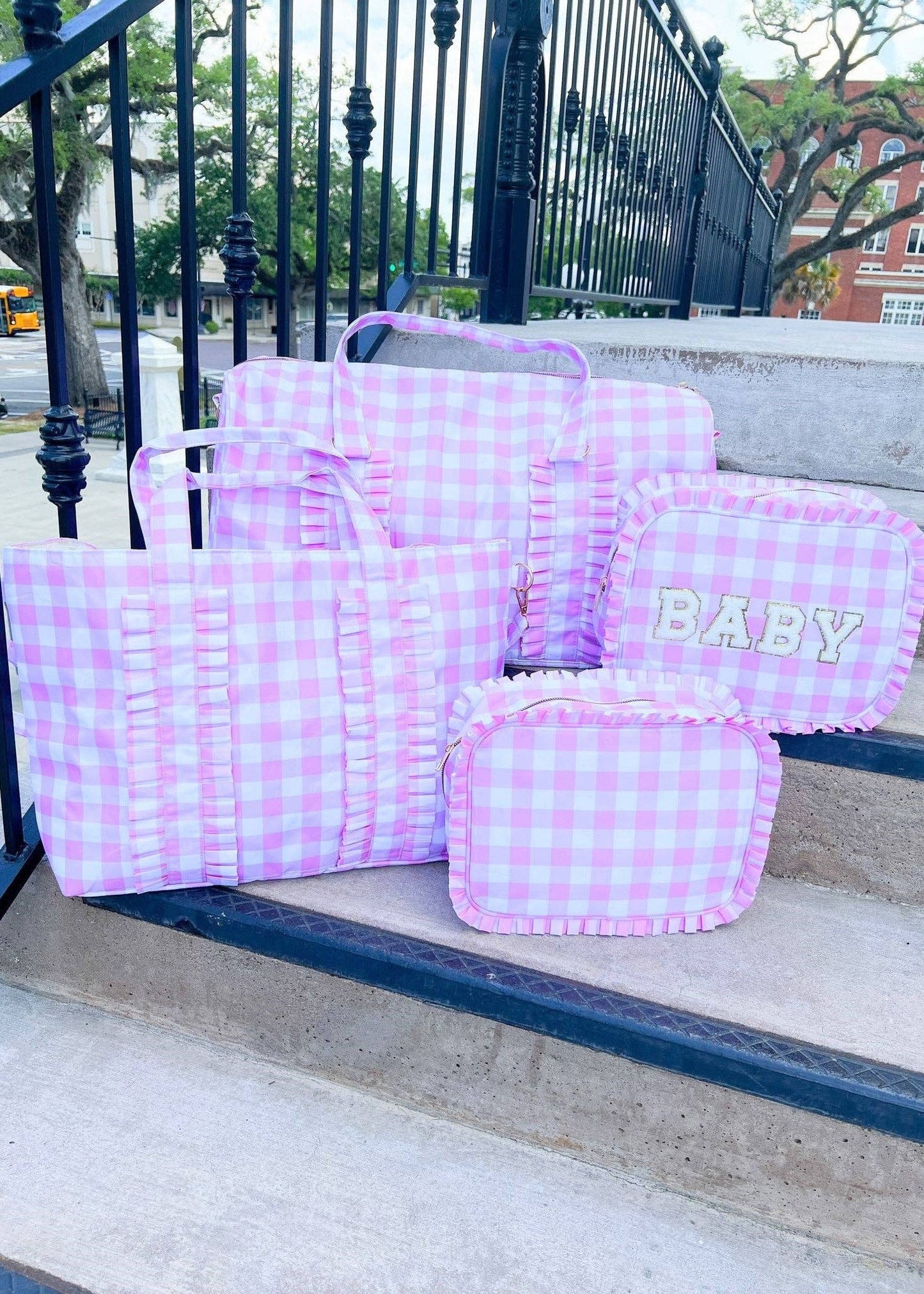 Pink & White Gingham Ruffled Duffle