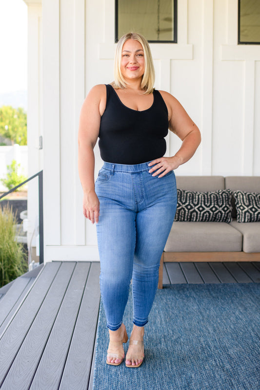 Judy Blue Amanda High Rise Pull on Release Hem Skinny Jeans